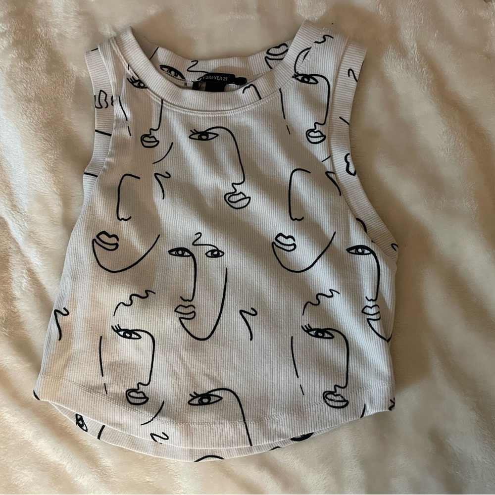 White Forever 21 Tank Top with black and white faces